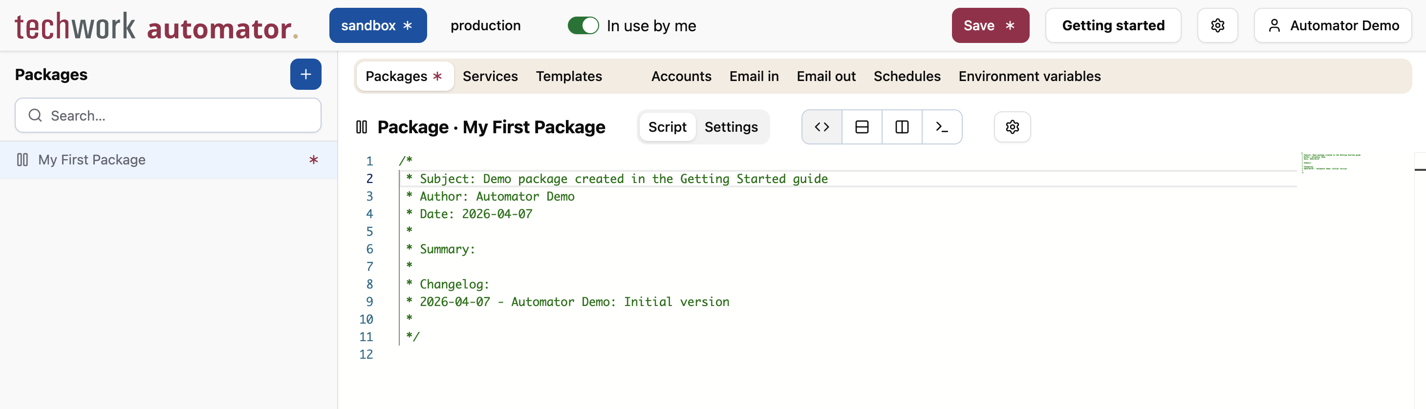 A new package with a header comment
