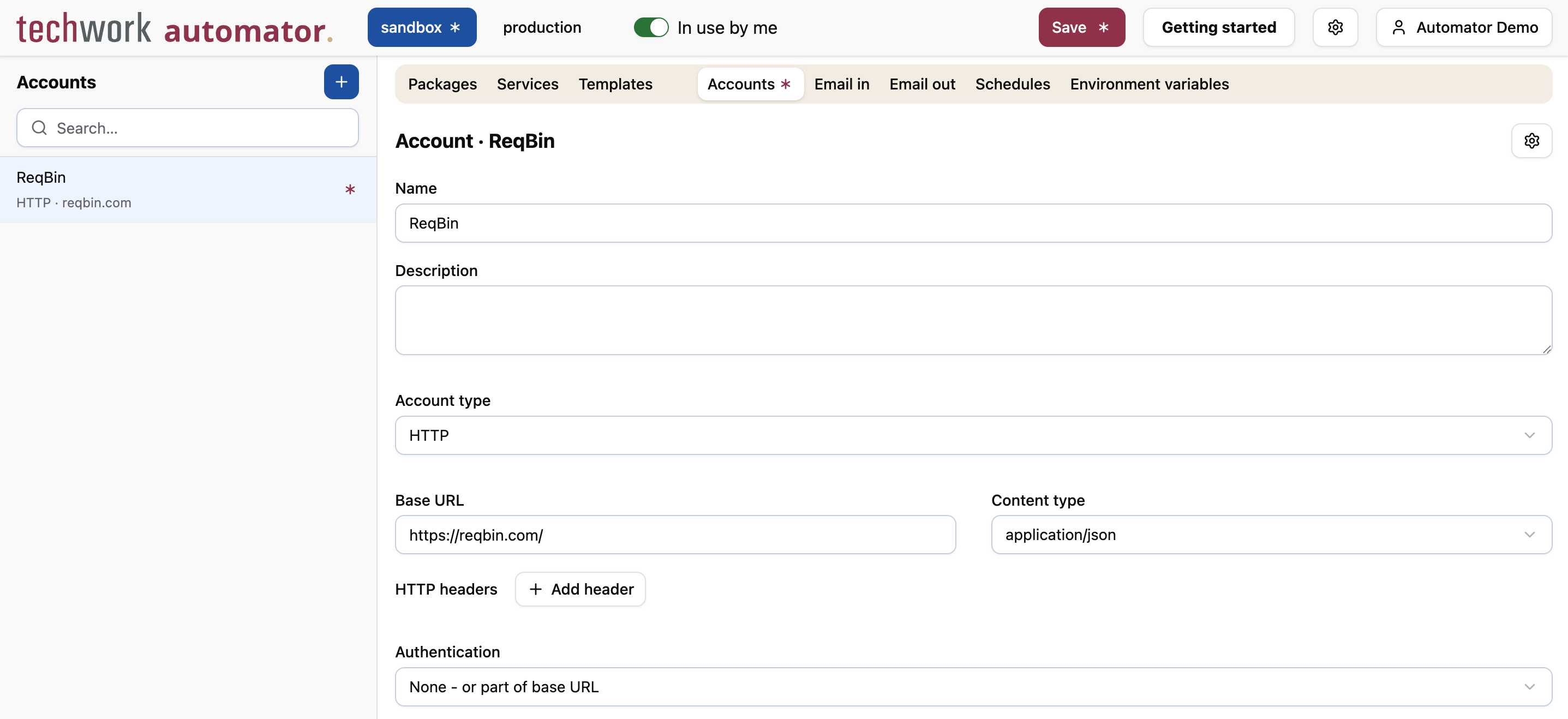 Configuration of the ReqBin account