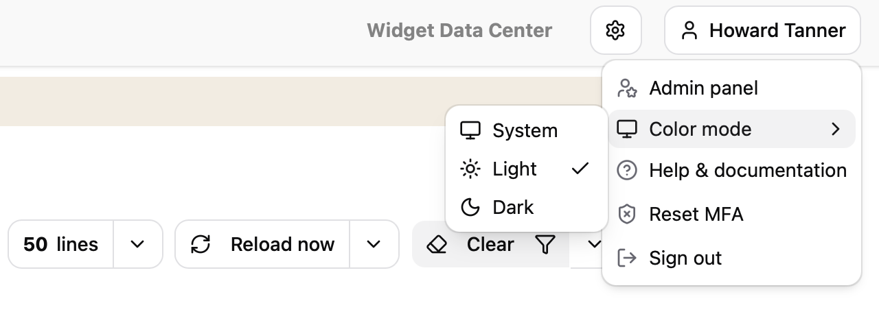Color mode menu