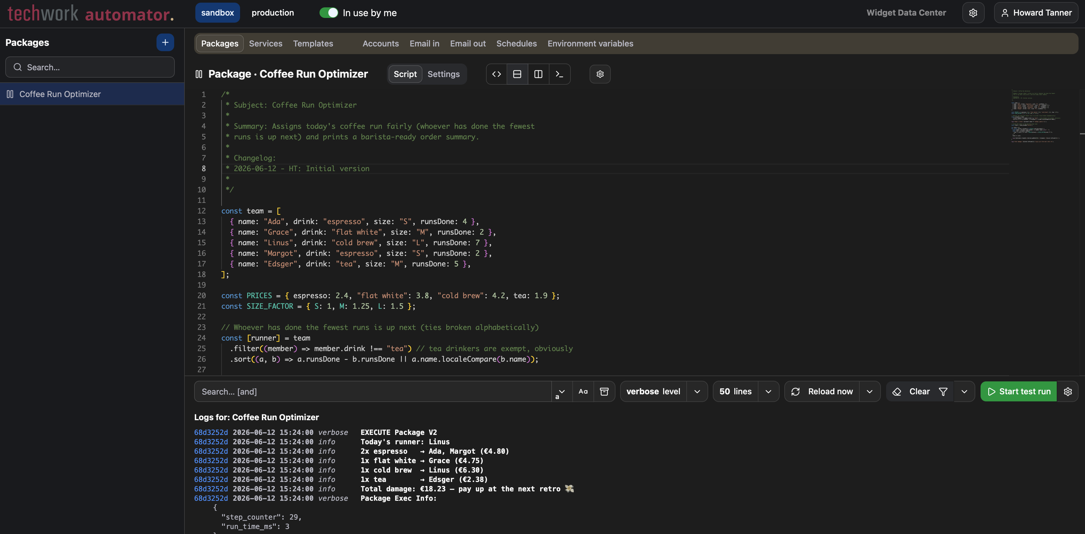 Package editor in dark mode