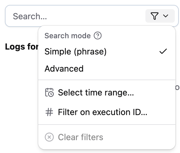Filter criteria dropdown