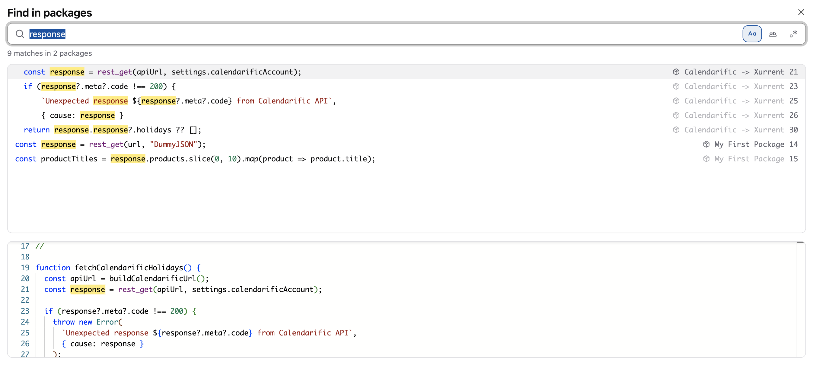 Find in packages dialog