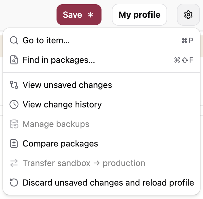 Go to item actions menu
