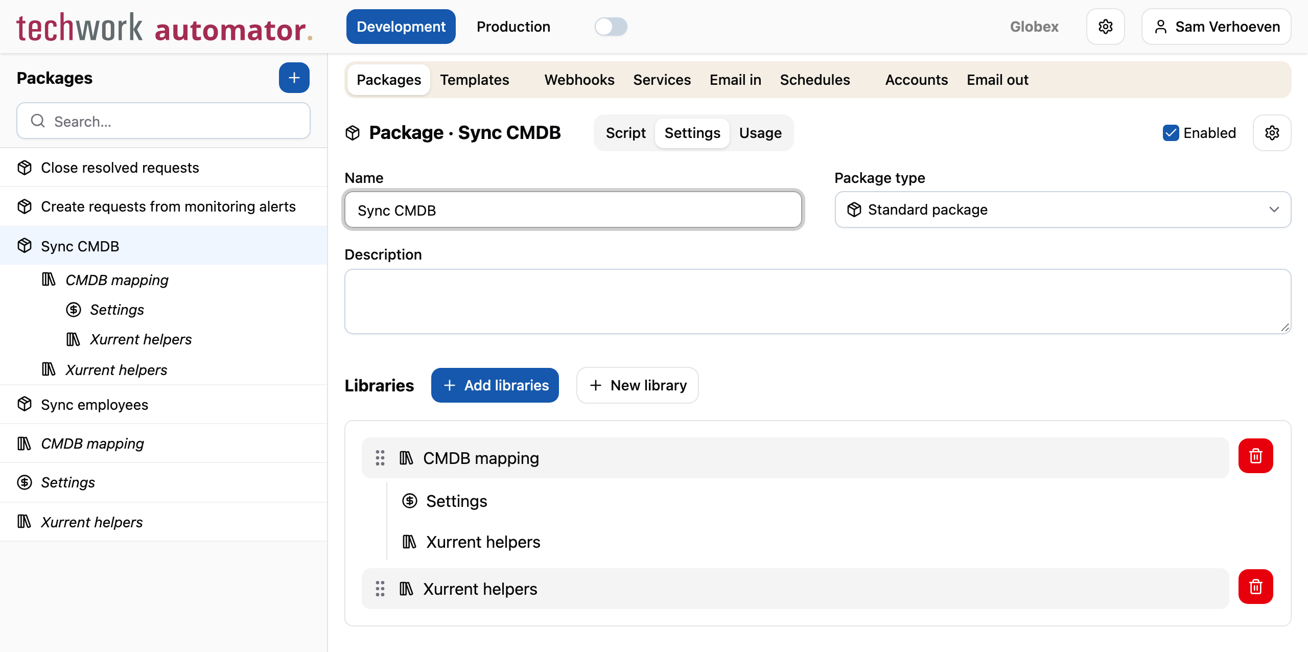 A package that uses a library, which uses other libraries in turn